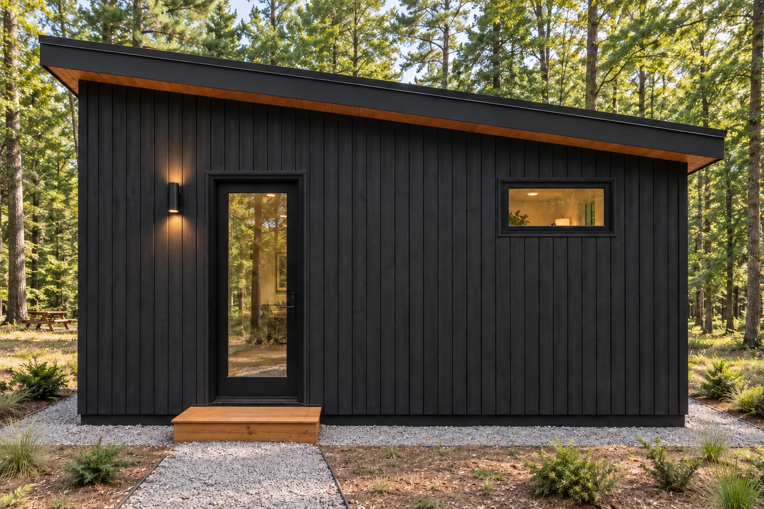 The Birch cabin, entry elevation